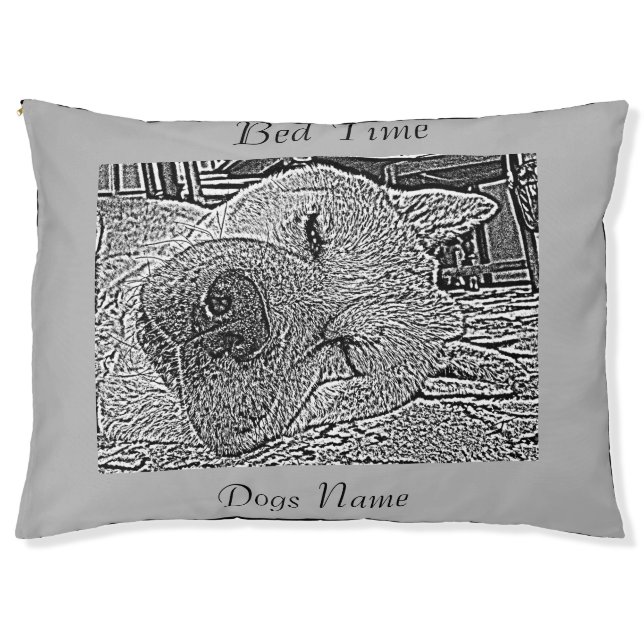 picture of black and white sleeping akita pet bed (Front)
