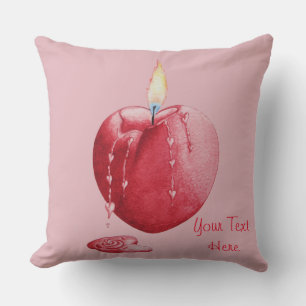 picture of burning red heart shaped candle throw pillow