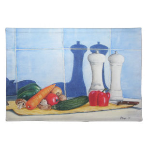 picture of chopping board and vegetables placemat
