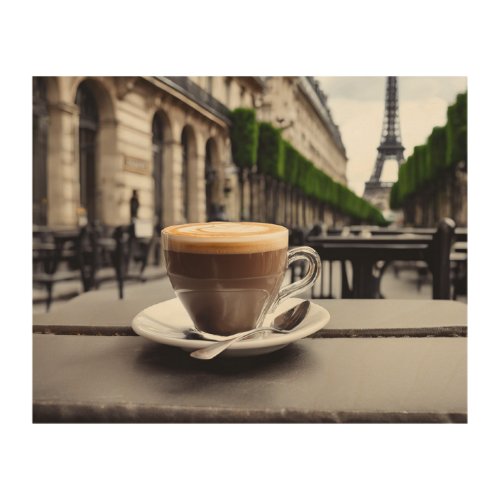 Picture of coffee in Paris with the Eiffel Tower Wood Wall Art
