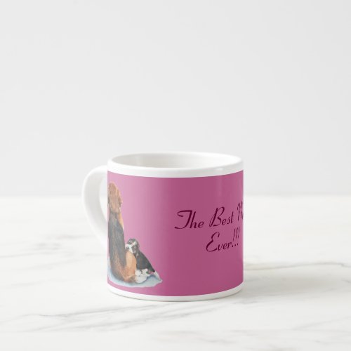 picture of cute beagle puppy cuddling mom dog espresso cup