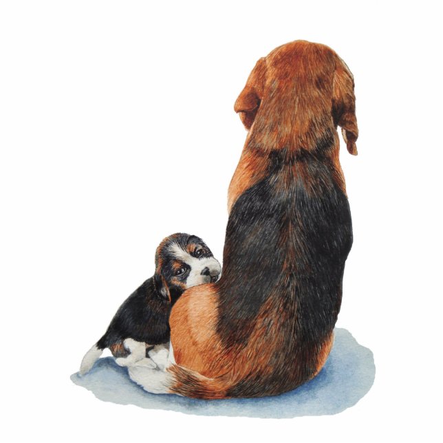 picture of cute beagle puppy cuddling mom dog statuette (Front)