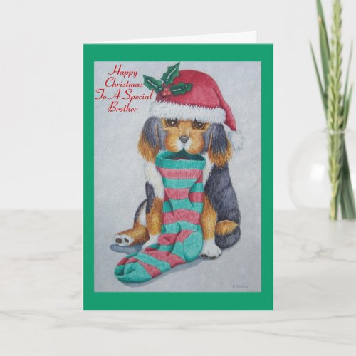 picture of cute black and brown christmas puppy holiday card