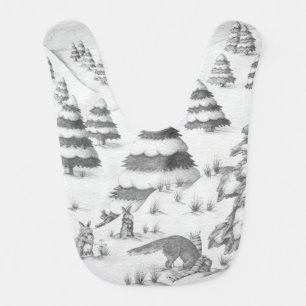 picture of cute bunny rabbits fox snow scene bib