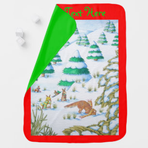 picture of cute bunny rabbits fox snow scene stroller blanket
