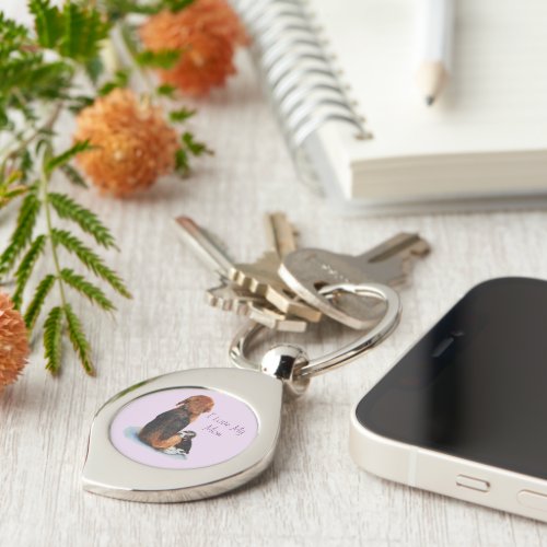 picture of cute puppy beagle cuddling mom dog keychain