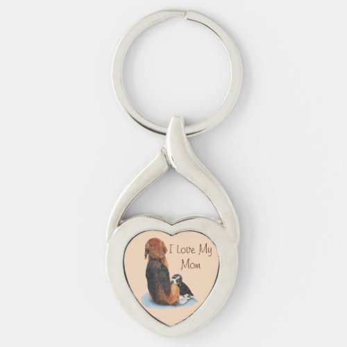 picture of cute puppy beagle cuddling mom dog keychain