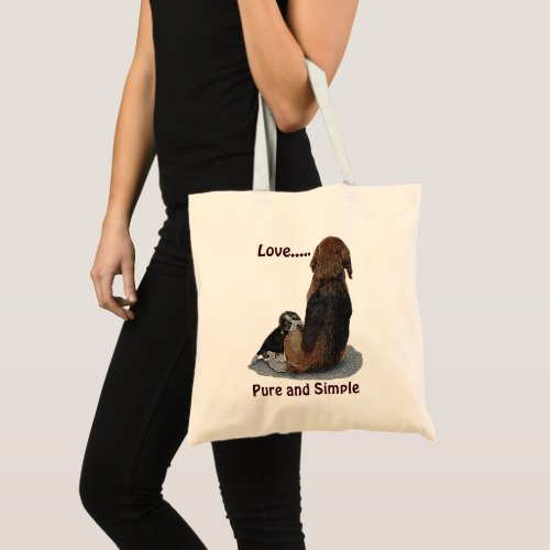 picture of cute puppy beagle cuddling mom dog tote bag
