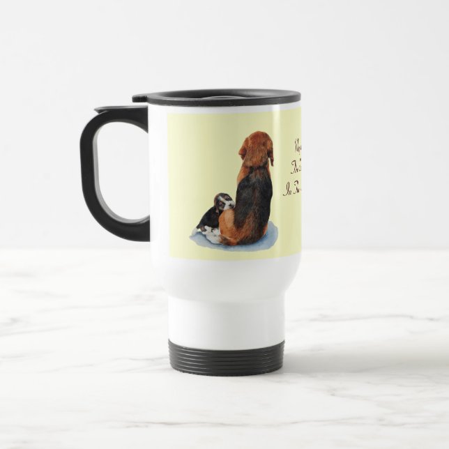 picture of cute puppy beagle cuddling mom dog travel mug (Left)