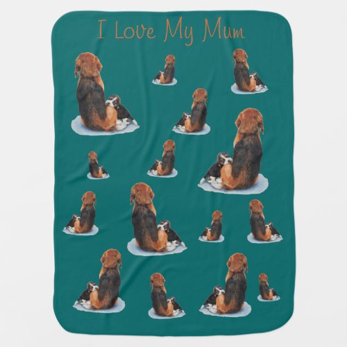 picture of cute puppy beagle cuddling mum dog baby blanket