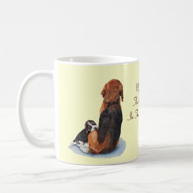 picture of cute puppy beagle cuddling mum dog coffee mug (Left)