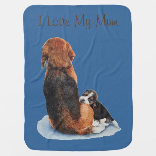 picture of cute puppy beagle cuddling mum dog stroller blanket