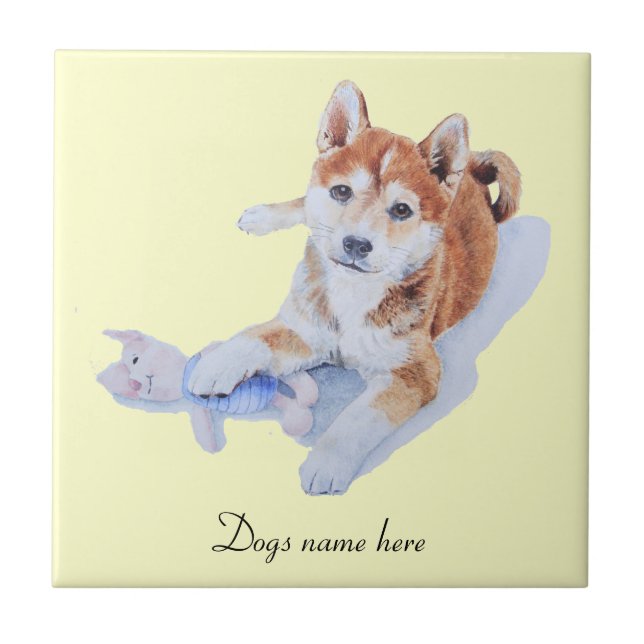 picture of cute puppy sheba inu and teddy ceramic tile (Front)