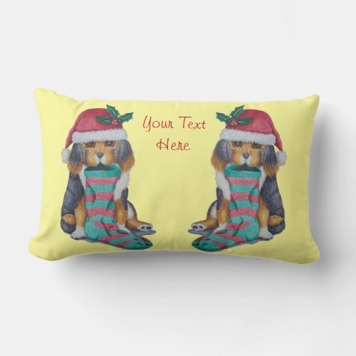 picture of cute puppy with stocking for christmas lumbar pillow