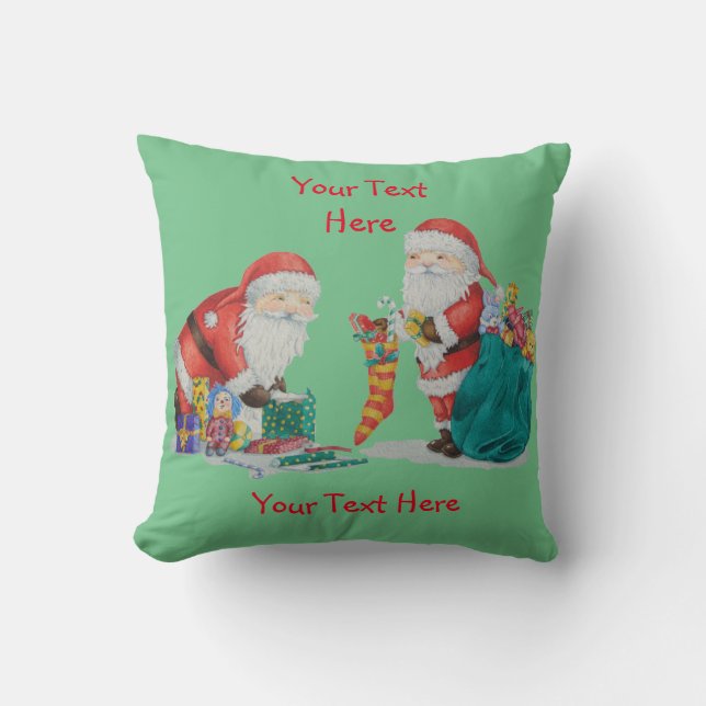 picture of cute santa getting rerady for christmas throw pillow (Front)