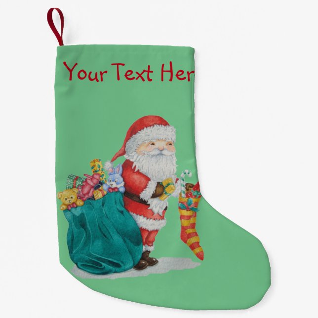 picture of cute santa with pressies in his sack small christmas stocking (Front)