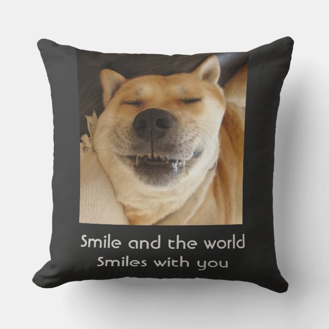 picture of cute smiling dog Throw Pillow (Front)