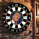 Picture of Donald Trump Dartboard With Darts<br><div class="desc">Picture of Donald Trump Dart Board. With the words Bad, Good on it in black text. You can change the text if you like.</div>