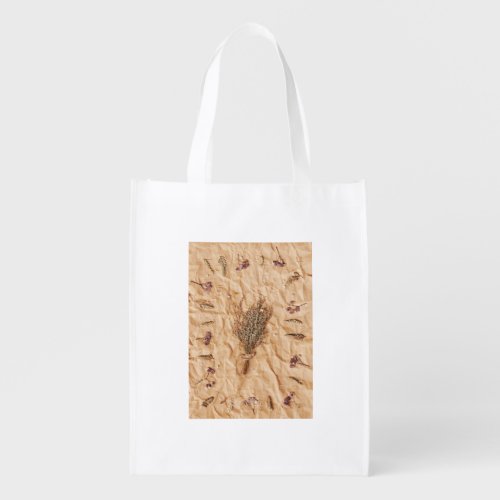Picture of dried herbs bouquet and frame grocery bag