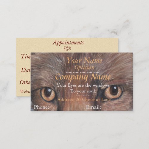 picture of foxes peircing eyes opticians appointment card