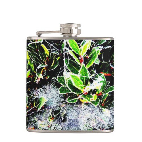 picture of frost covered holly and berries  flask