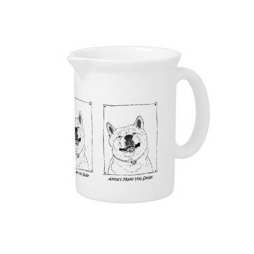 picture of funny cute akita smiling dog  beverage pitcher