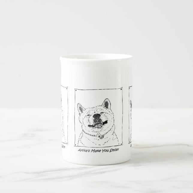 picture of funny cute akita smiling dog  bone china mug (Front)