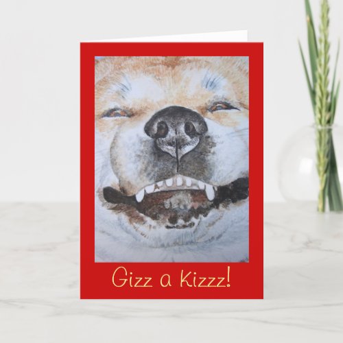 picture of funny cute akita smiling dog card