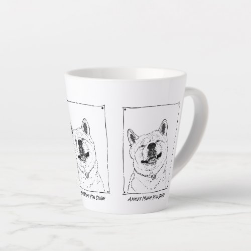 picture of funny cute akita smiling dog latte mug