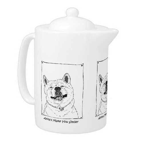 picture of funny cute akita smiling dog  teapot