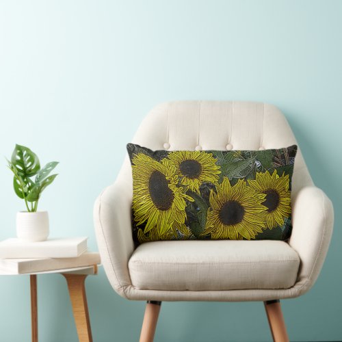 picture of large yellow sun flowers contempory lumbar pillow