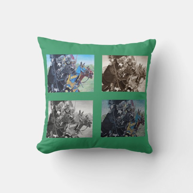 picture of medieval knights jousting on horses throw pillow (Front)