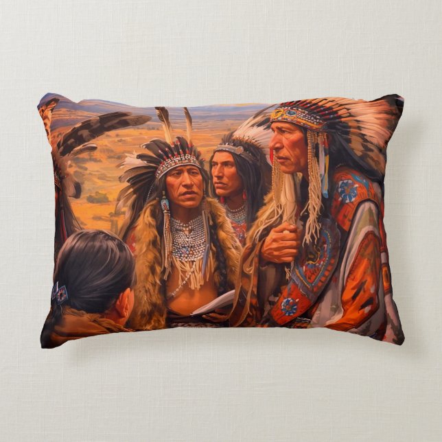 Picture of Native American Indian Tribe on an Accent Pillow (Front)