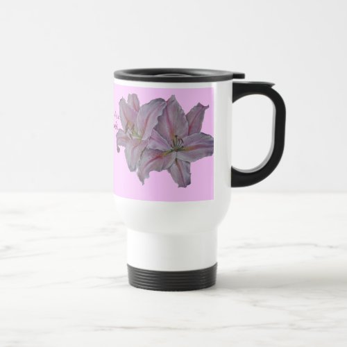 picture of pretty pink lily flowers floral travel mug