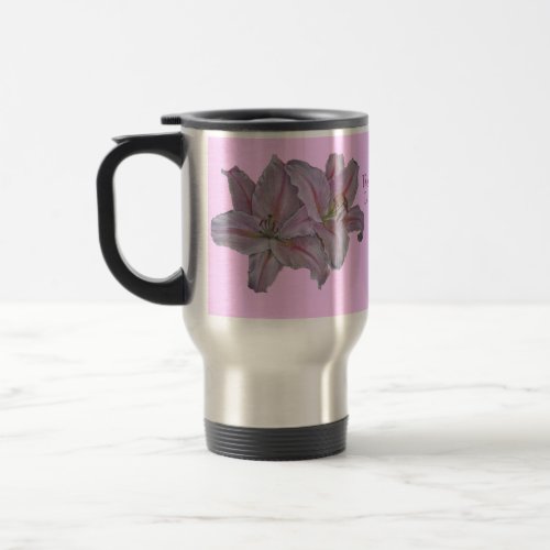 picture of pretty pink lily flowers floral travel mug