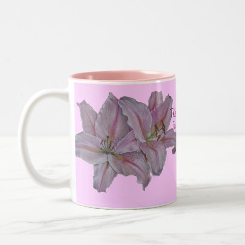 picture of pretty pink lily flowers floral Two_Tone coffee mug