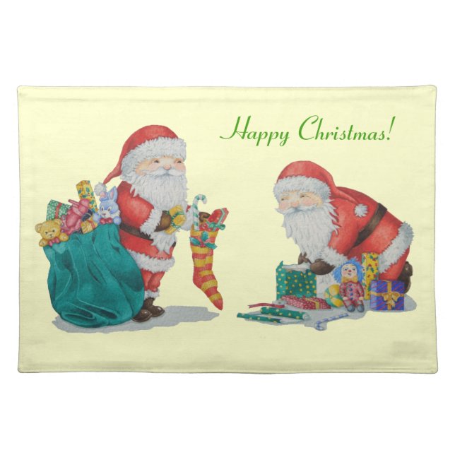 picture of santa getting ready for christmas cloth placemat (Front)