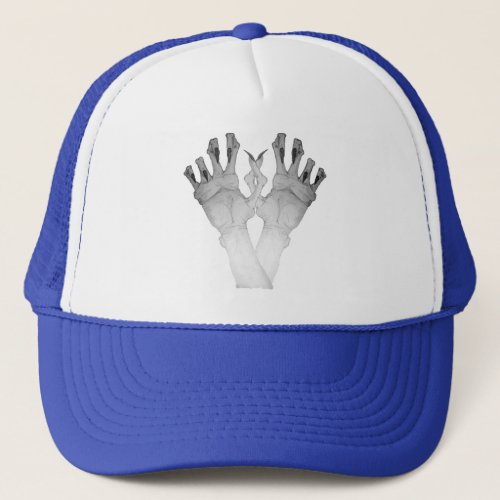 picture of scary gruesome monster knarled hands trucker hat