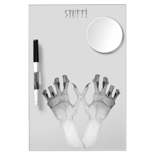 picture of scary grusome monster hand  dry erase board with mirror