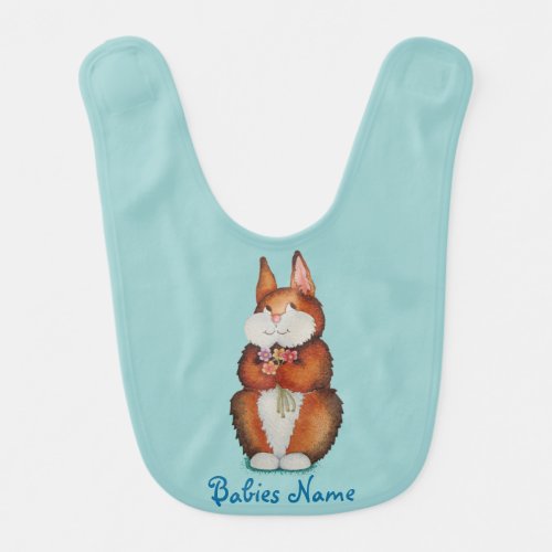 picture of smiling brown bunny rabbit bib