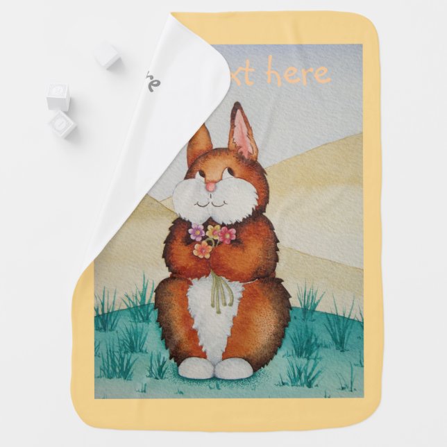 picture of smiling brown bunny rabbit receiving blanket (In Situ)