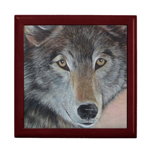 picture of the fce of the gray wolf wildlife keepsake box