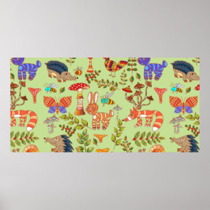Picture of the forest life. Flora and fauna. Vinta Poster