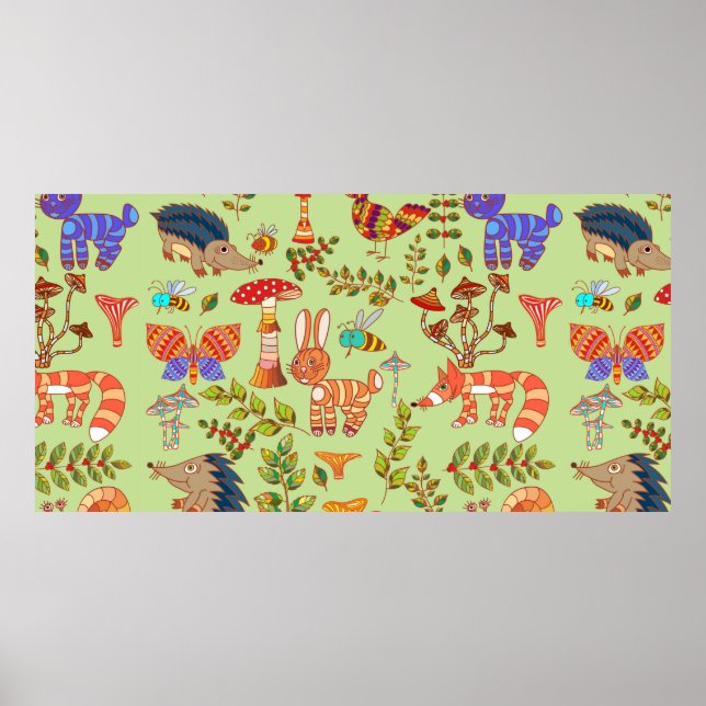 Picture of the forest life. Flora and fauna. Vinta Poster (Front)