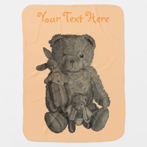 picture of three old vintage teddies stroller blanket