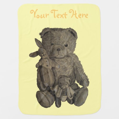 picture of three old vintage teddy bears stroller blanket