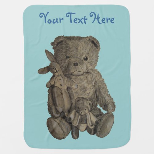 picture of three vintage old teddy bears baby blanket