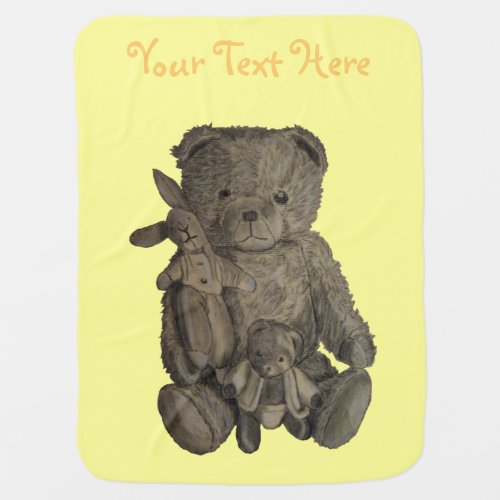 picture of three vintage old teddy bears baby blanket