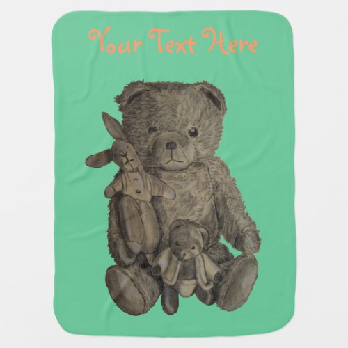 picture of three vintage old teddy bears swaddle blanket