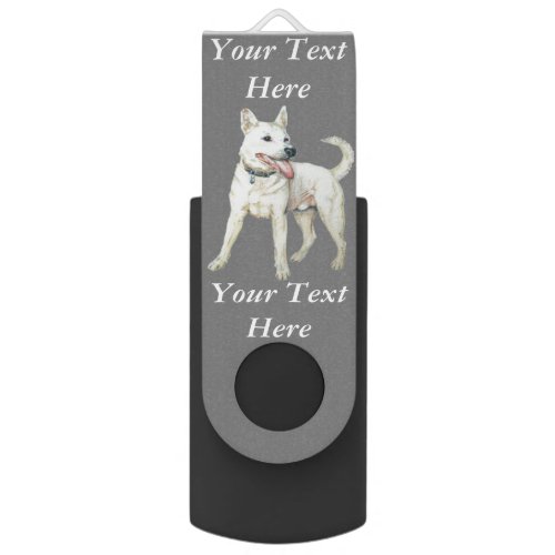 picture of white American bulldog panting dog Flash Drive